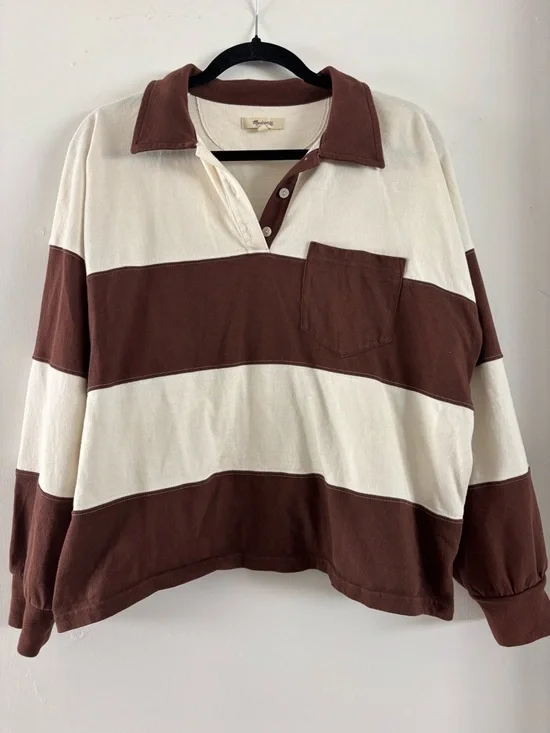 Madewell Brown and Cream Striped Long Sleeve Rugby Top - Picture 1 of 2